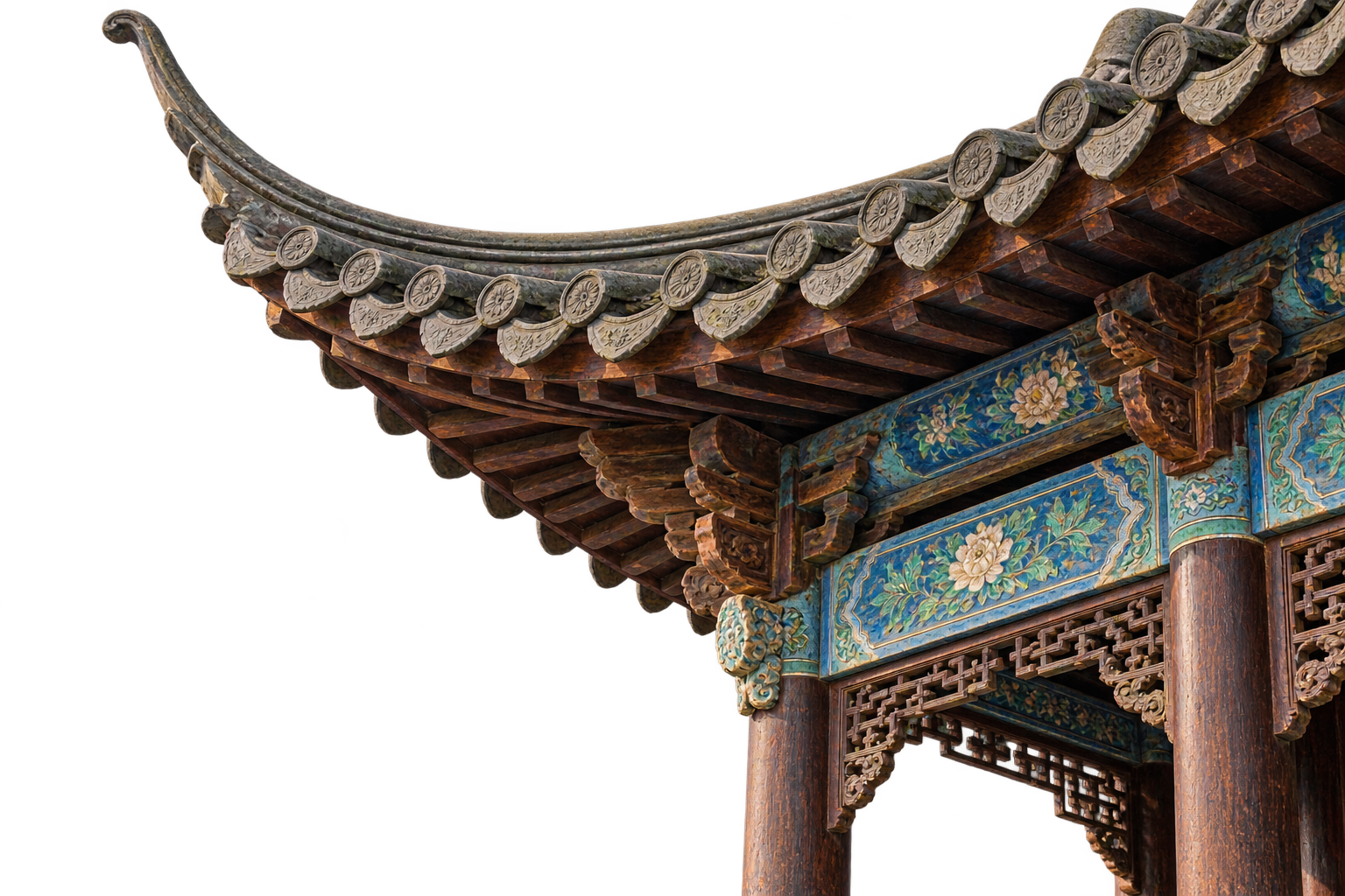 苏式古建屋檐与彩绘梁枋视觉示意